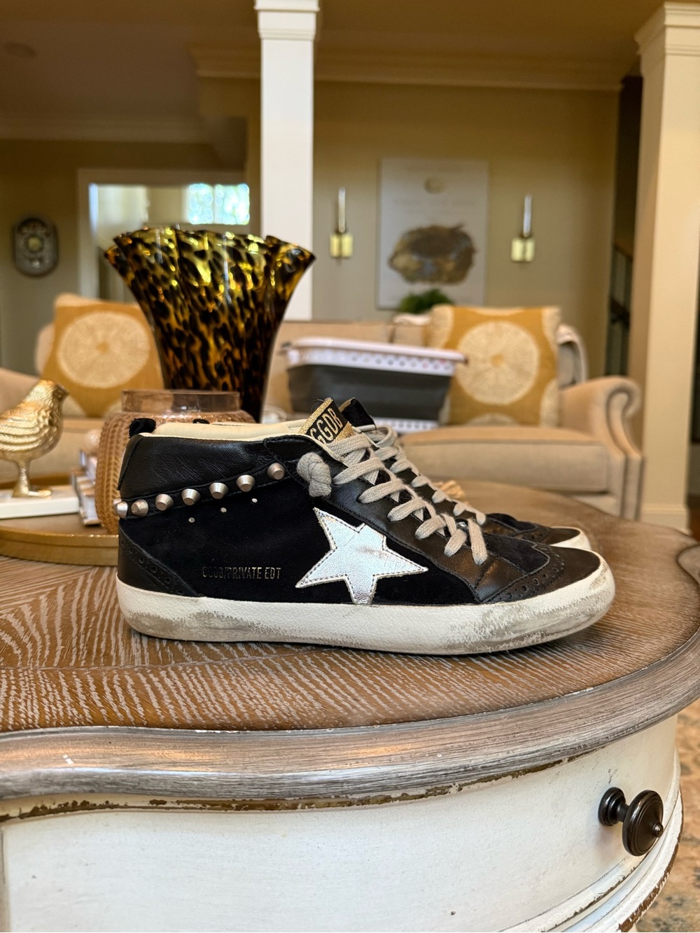 🖤 Golden Goose Mid Stars Black Private EDT High-Top with Silver Star + Studs